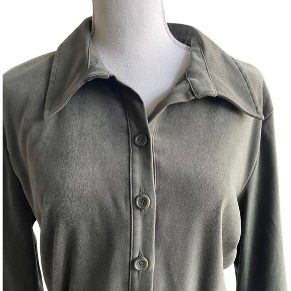 BAGATELLE Pullover w/ half button closure w/tie belt, Faux Suede, Size L - Picture 4 of 8